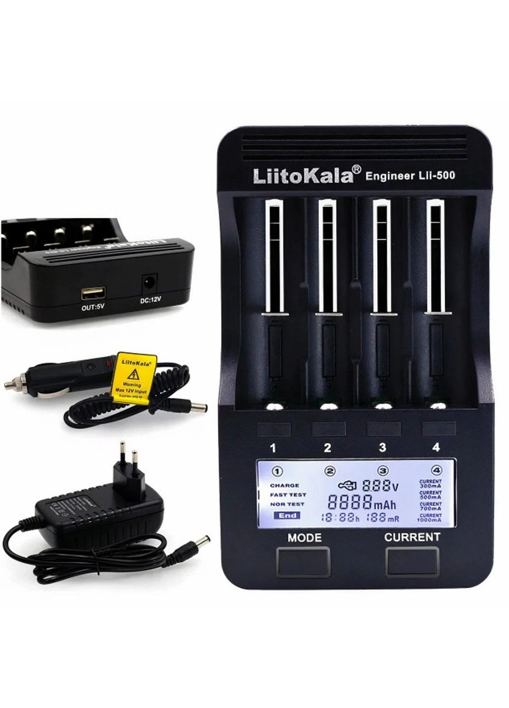 Заряднoe устройство Lii-500 на 4 канала (для Ni-MH, Ni-CD, Li-Ion) с блоком питания + автоадаптер LiitoKala (332636129)