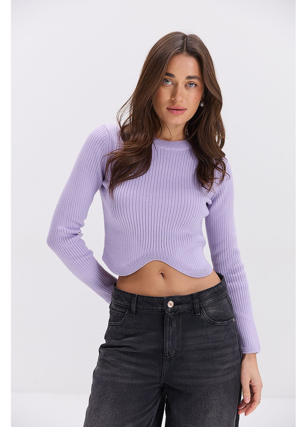 В'язаний кроп-топ із довгими рукавами та хвилястим низом м'ятний Arjen (353306010)