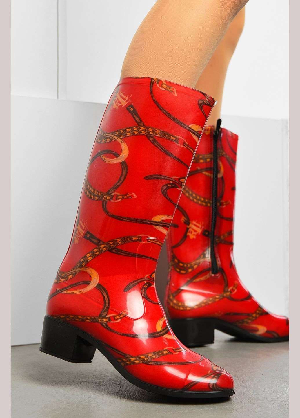 Чоботи гумові високі жіночі червоні Let's Shop (315913360)