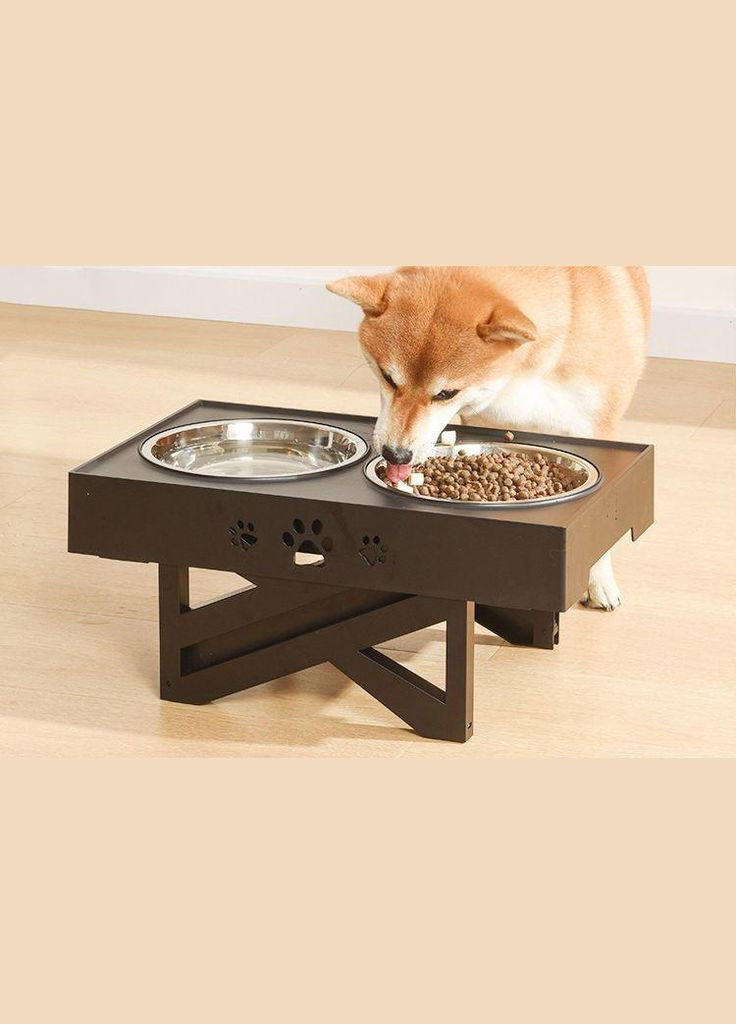Двойная миска для собак 2 х 1.3L на подставке с регулируемой высотой, Черный Els Pet (299915461)