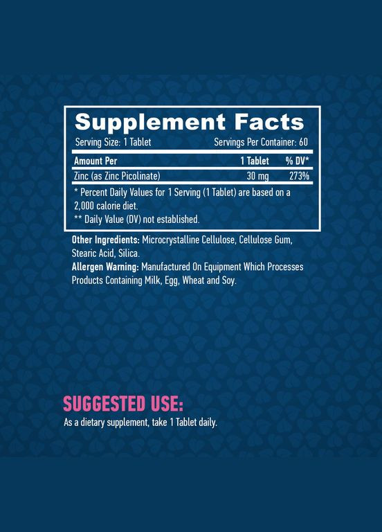 Цинк Zinc Picolinate 30 mg 60 Tabs Haya Labs (285786153)