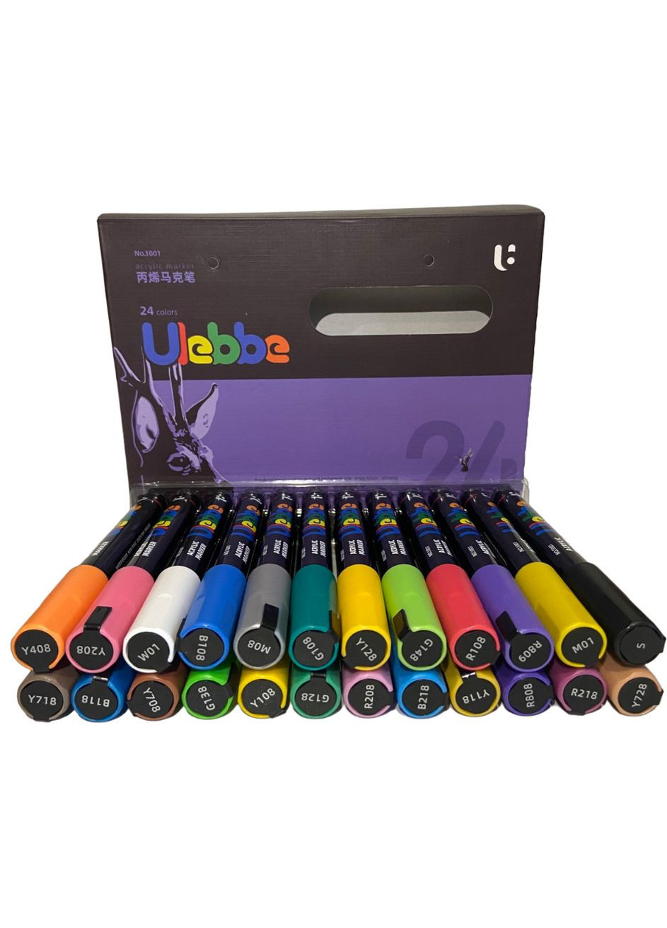 Набір акрилових маркерів Ulebbe для малювання на різних поверхнях 24 кольори (2-3 мм) No Brand (322650510)