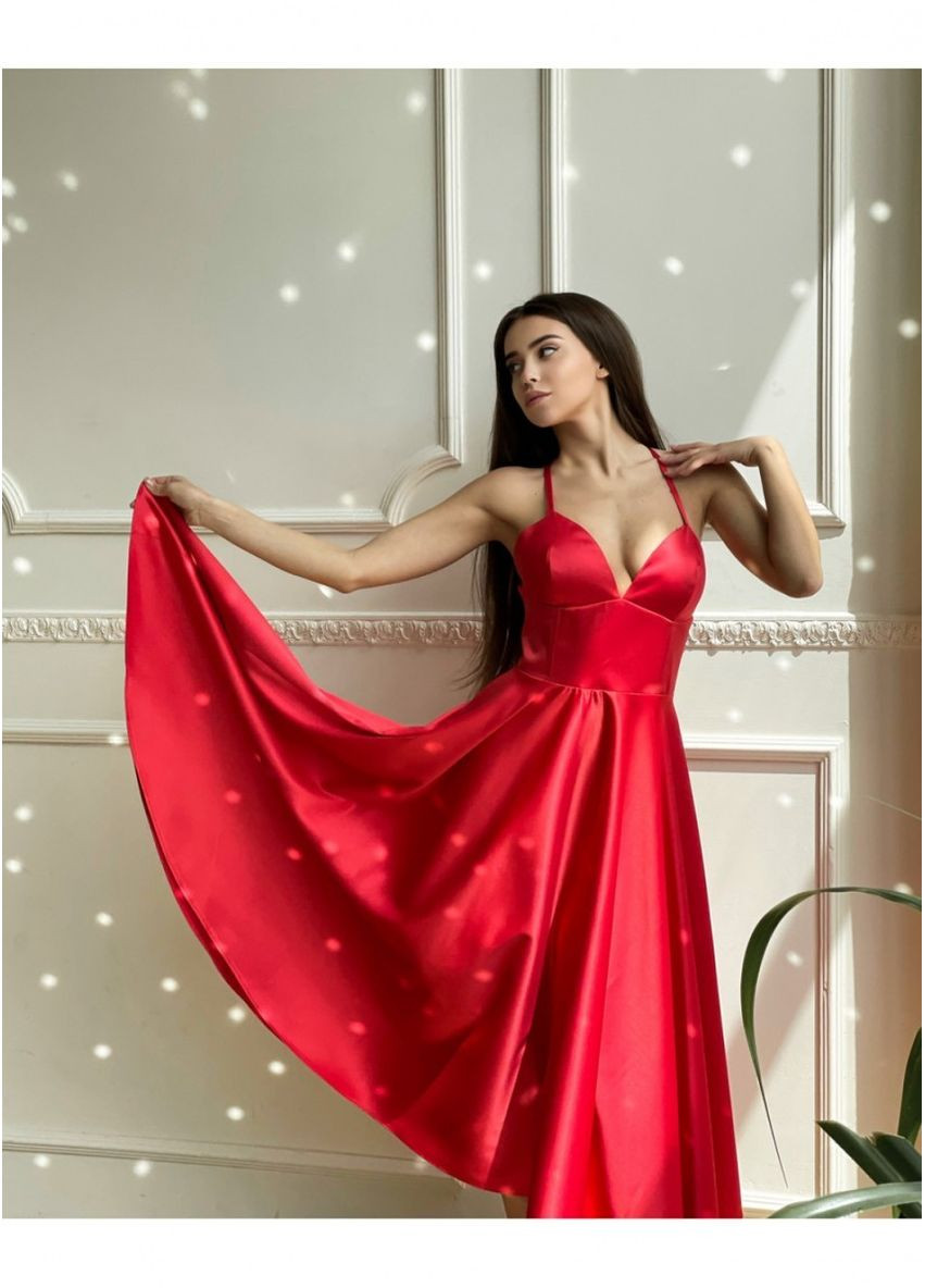 Червона вечірня плаття з спідницею-сонце FashionYouWant однотонна
