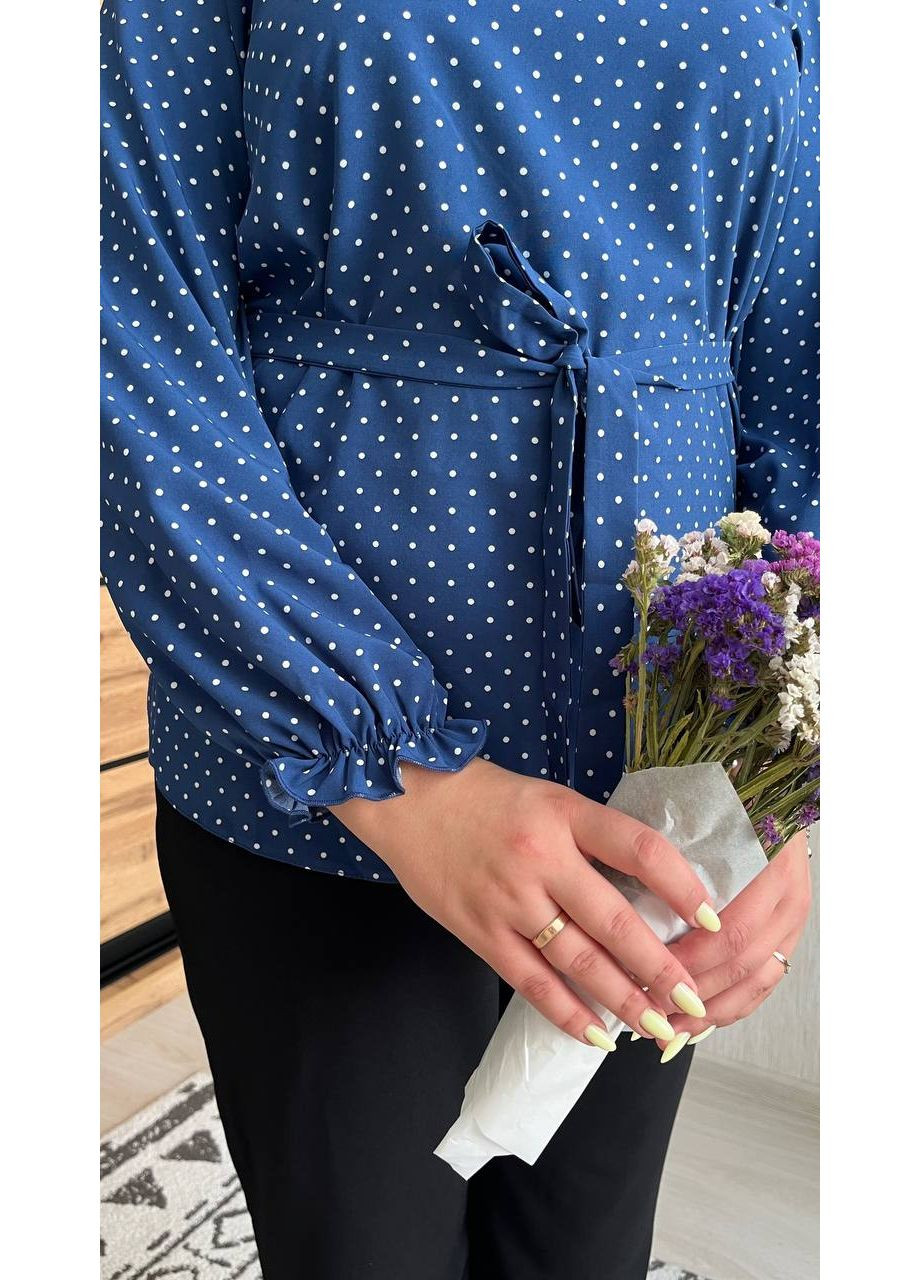 Синіти жіноча блузка вільного крою з дрібним принтом у горошок MonCher