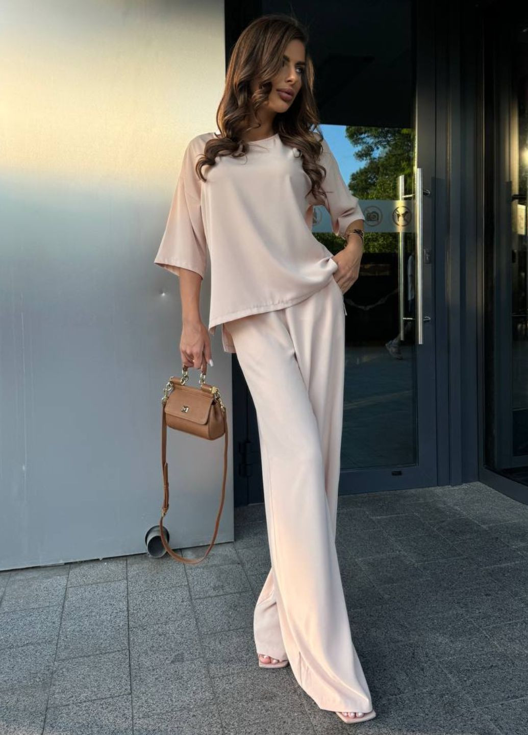 Изысканные легкие летние повседневные штаны палаццо высокой посадки с карманами Tik-Tak (348830796)