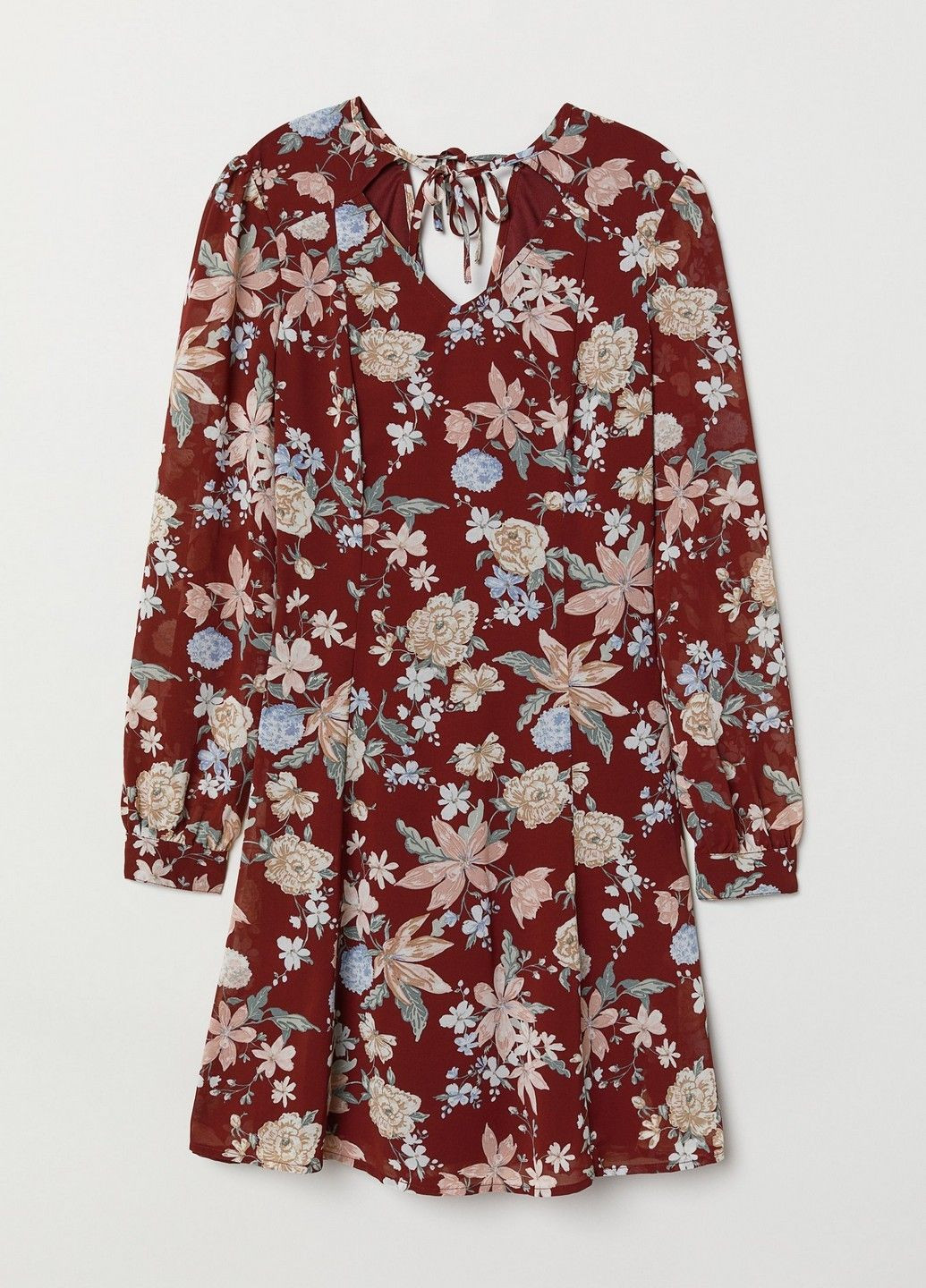 Бордовое кэжуал платье H&M с цветочным принтом