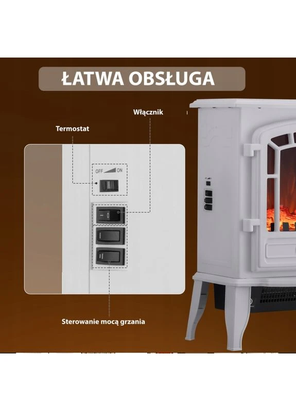 Електричний камін / Обігрівач 2000 ВТ білий EMC (394047328)