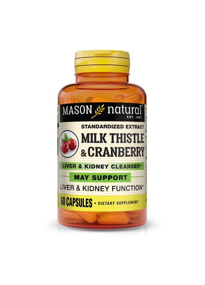 Натуральная добавка Milk Thistle/Cranberry, 60 капсул Mason Natural (334706595)