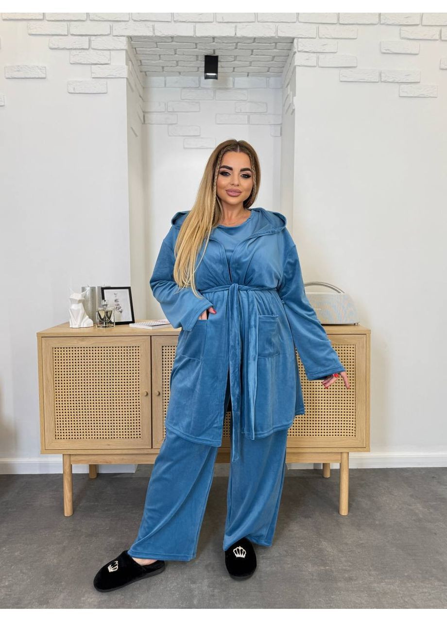 Домашній костюм трійках велюр спорт. Штани,футболка та халат Україна (366222452)