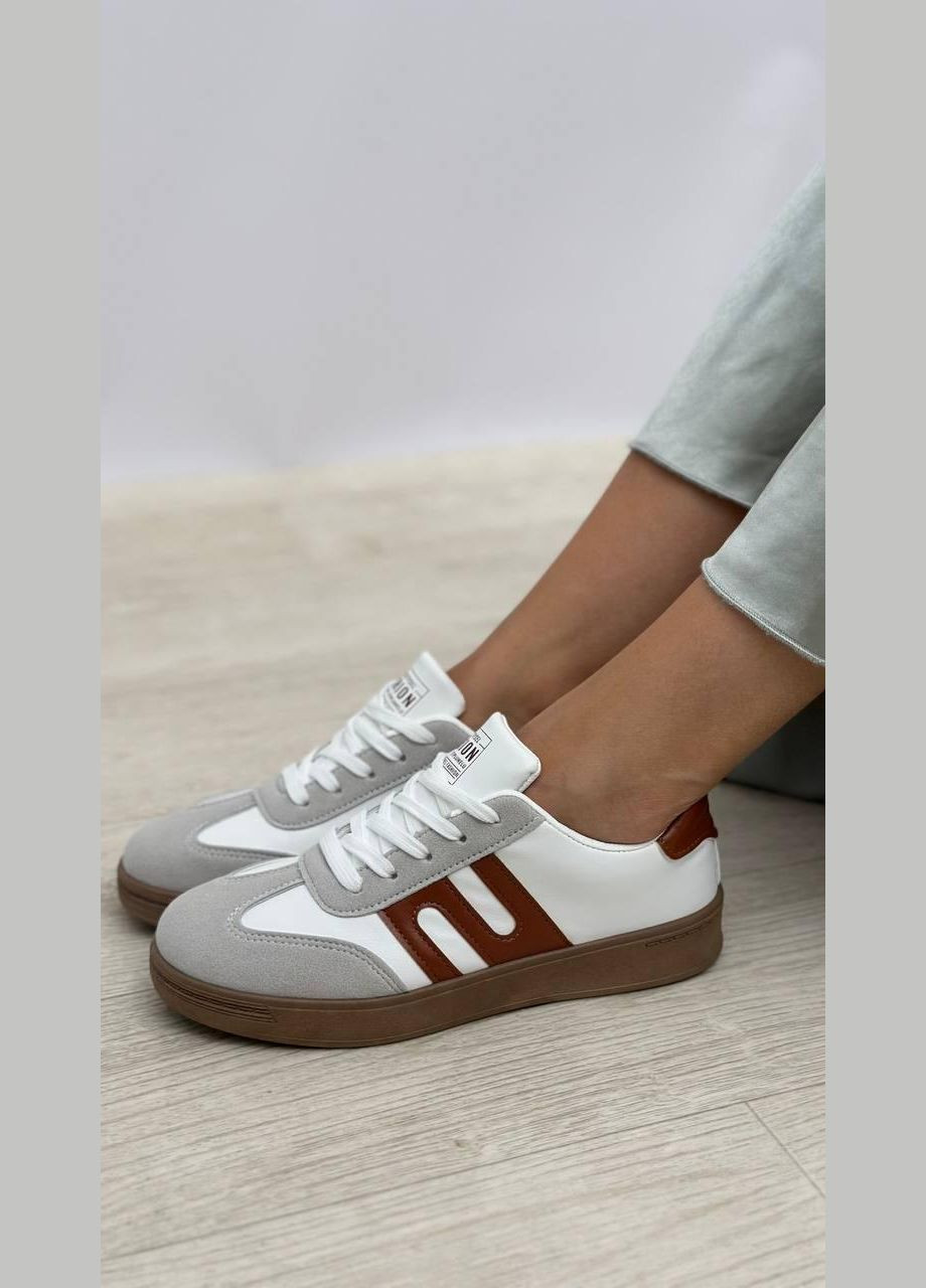 Білі білі з сірими вставками на шнурівці No Brand Кеди жіночі