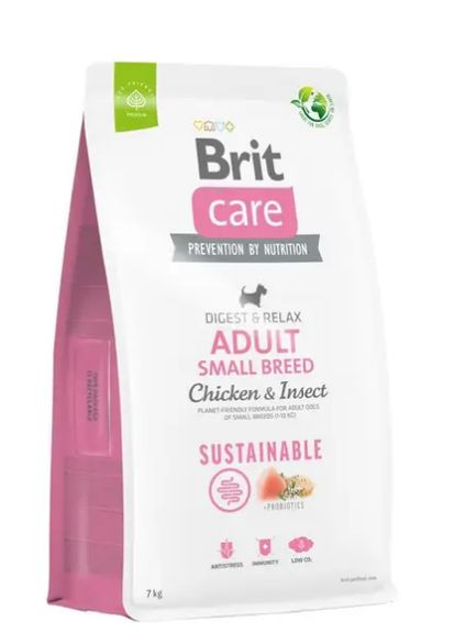 Сухий корм для собак малих порід Dog Sustainable Adult Small Breed | (курка та комахи) 7 кг Brit Care (307157281)