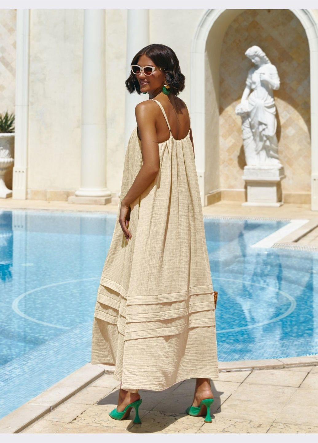 світло-бежевий сарафан вільного крою на вузьких бретелях Dressa (336547134)