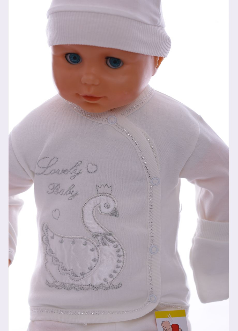 Білий демісезонний комплект повзунки, сорочечка, шапочка трикотажний лебідь білий 56 см (36998) BABYKROHA