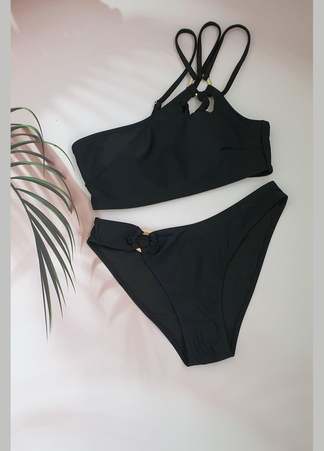 Чорний літній молодіжний купальник-топ із пуш-ап роздільний No Brand