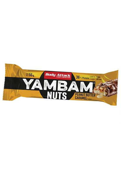 Протеїновий батончик з низьким вмістом цукру, YamBam Nuts Bar, 55г Арахісове масло-карамель (14251003) Body Attack (315425362)