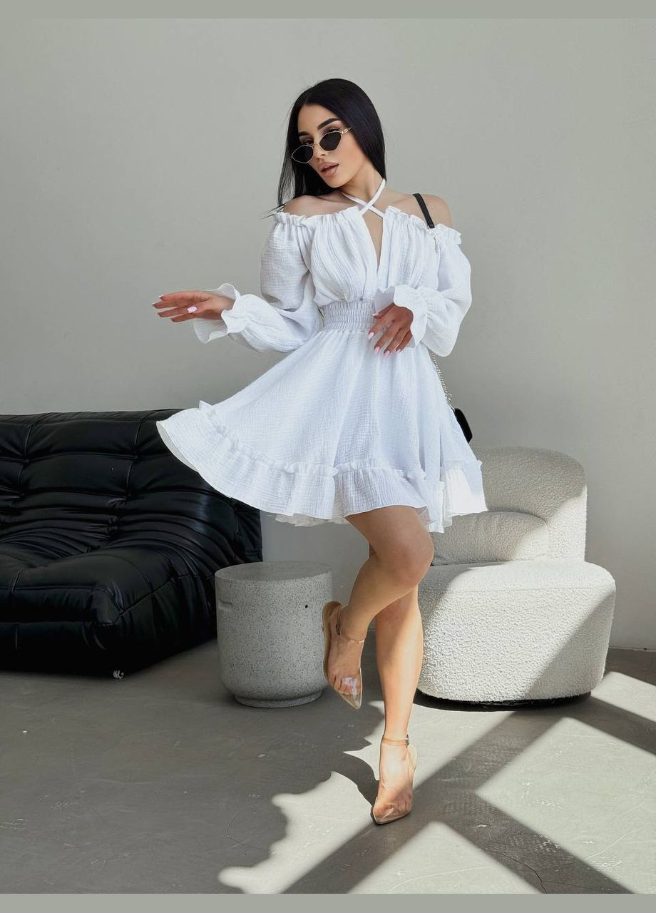 Білий сукня романтична муслін туреччина,на завʼязках грудь No Brand