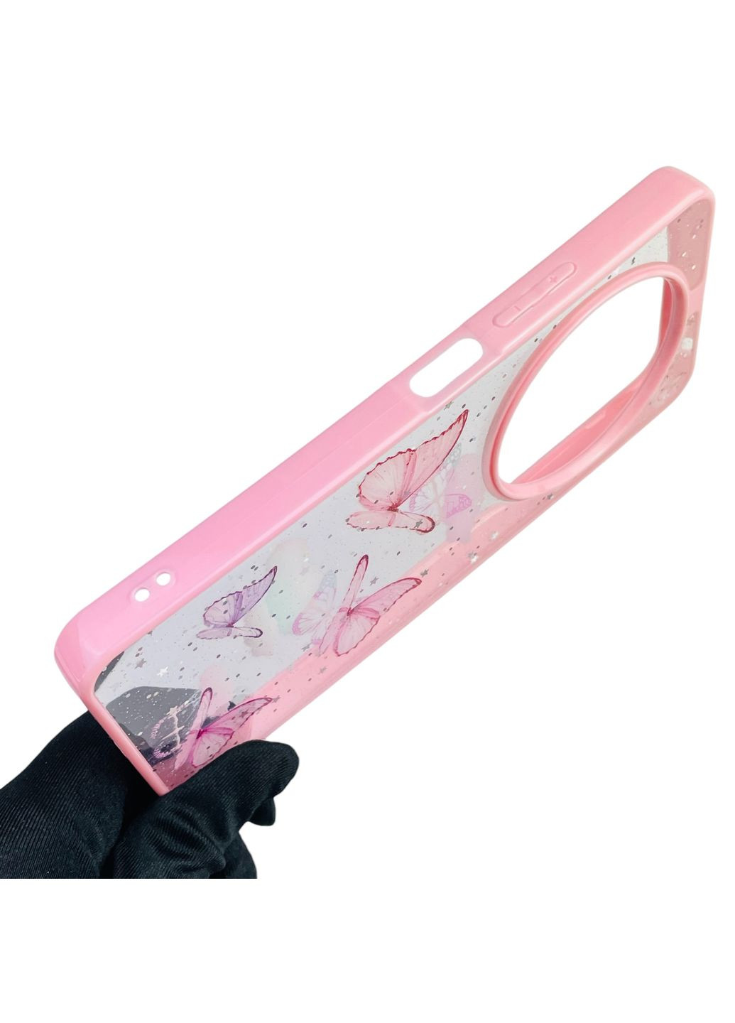 Чехол для Redmi 14C с блёстками с бабочками на сяоми редми 14с розовый Xiaomi (366387811)