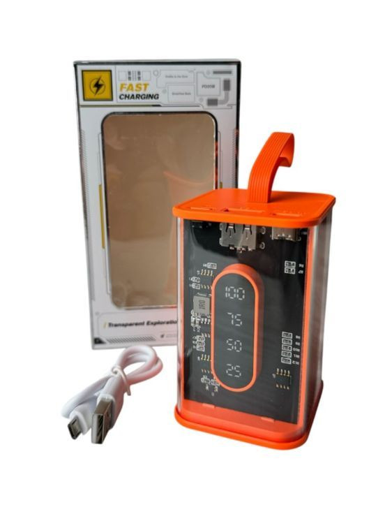 Портативный повербанк Power Bank с прозрачным корпусом и LED-индикацией заряда 20000 mAh Оранжевый (2104618816) No Brand (370606366)