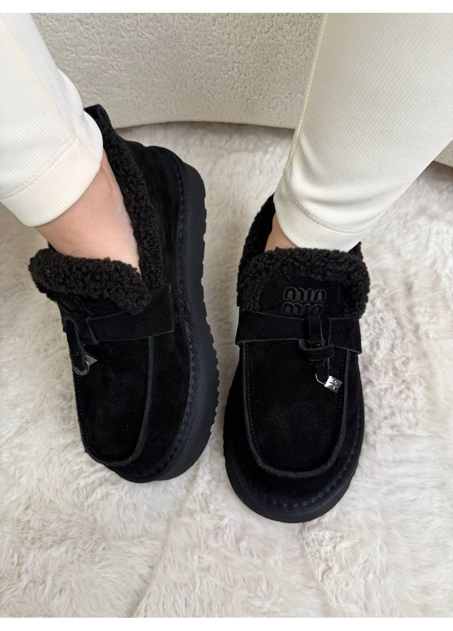 ITTS Лофери зимові автоледі натуральні лофери чорний з натуральна замша, китай — зима (370046212)