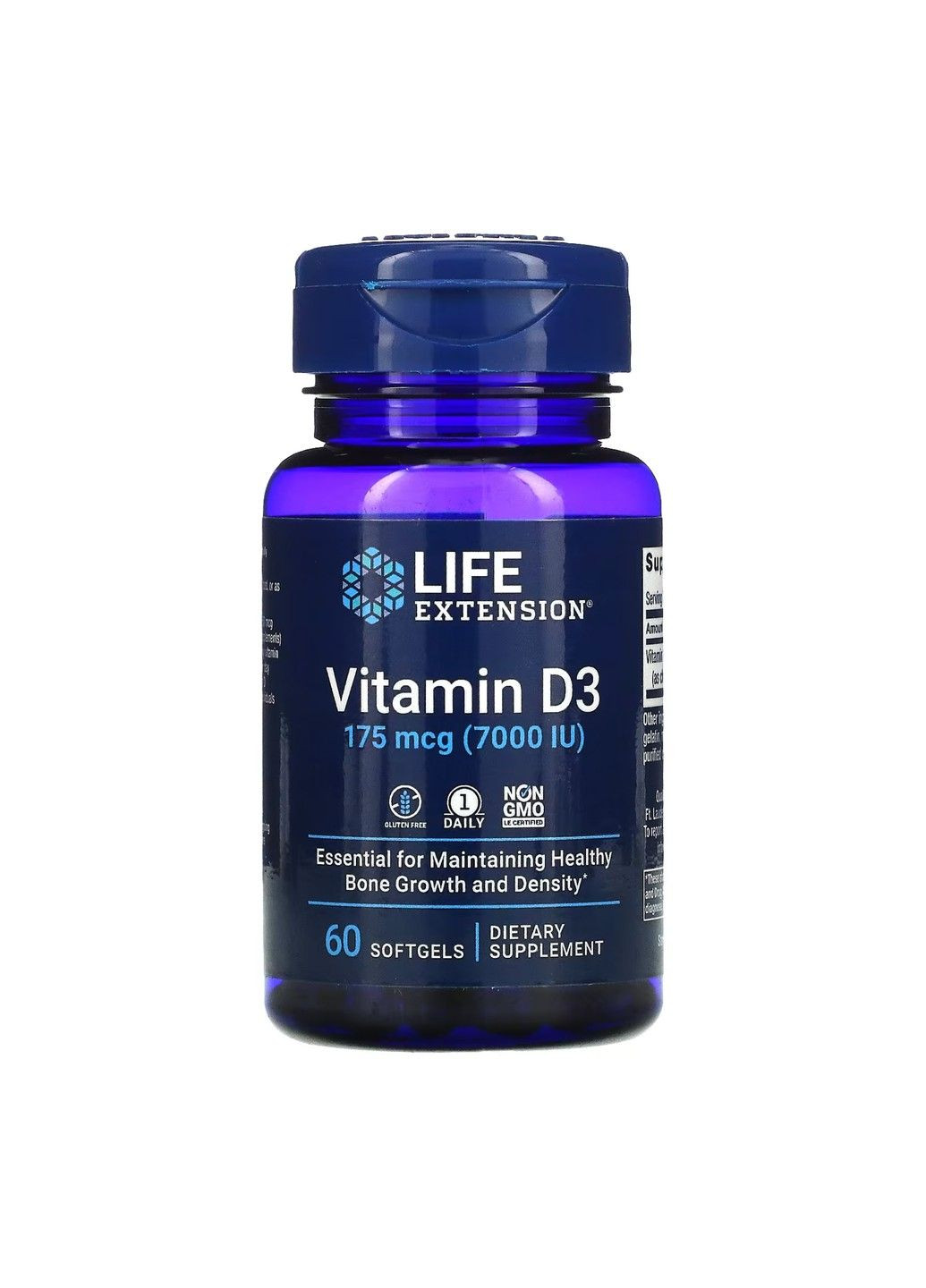 Вітамін Д3 Vitamin D3 175мкг (7000 IU) - 60 софт.гель Life Extension (285813560)