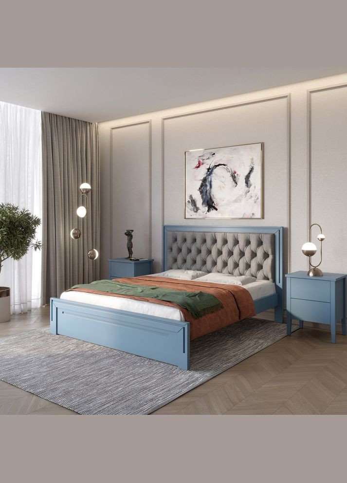 Односпальне дерев'яне ліжко Торонто Т3 (S7010R90B)/Аляска 93 (сірий) 90х200 см (MBG-8207) Mebigrand (366085842)