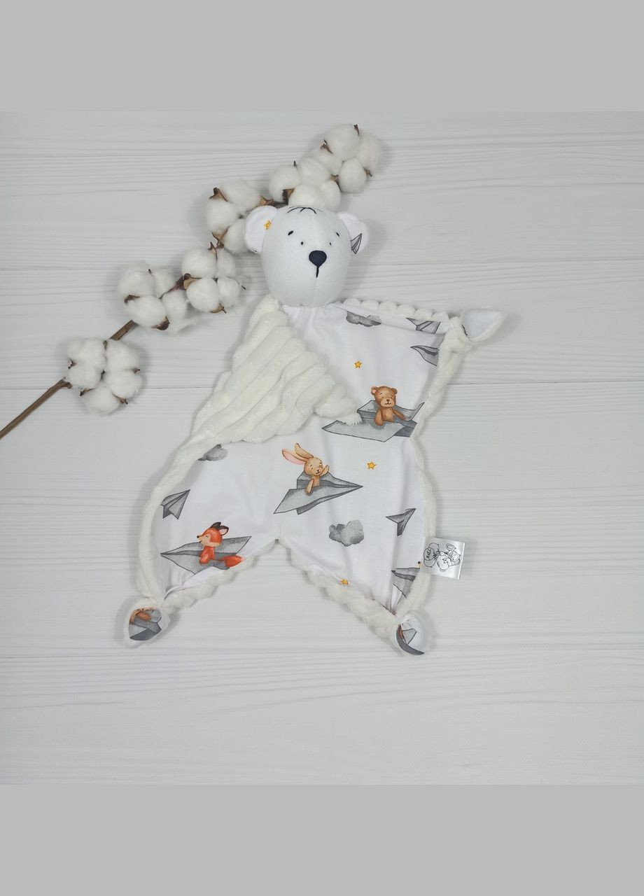 Комплект для малюка: пелюшка, комфортер, гризунок a.l.babybox Звірі в літаку Білий No Brand (308379628)