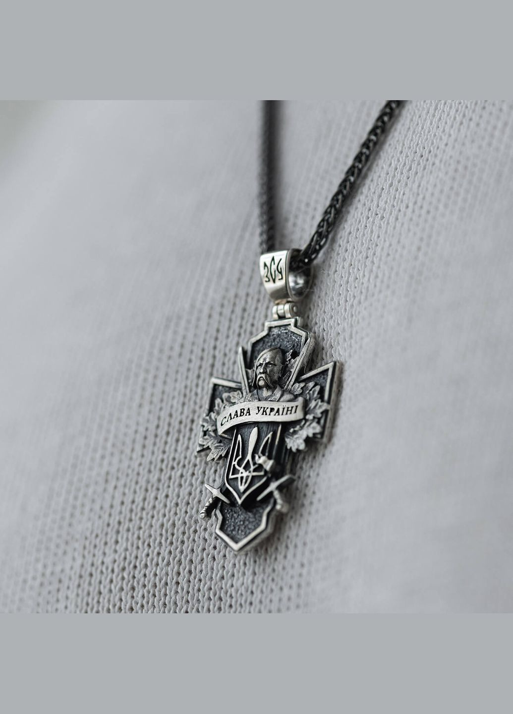 Срібний хрест Український козак. Слава Україні. На звороті - Спаси і Збережи 133231 Oniks (266704710)
