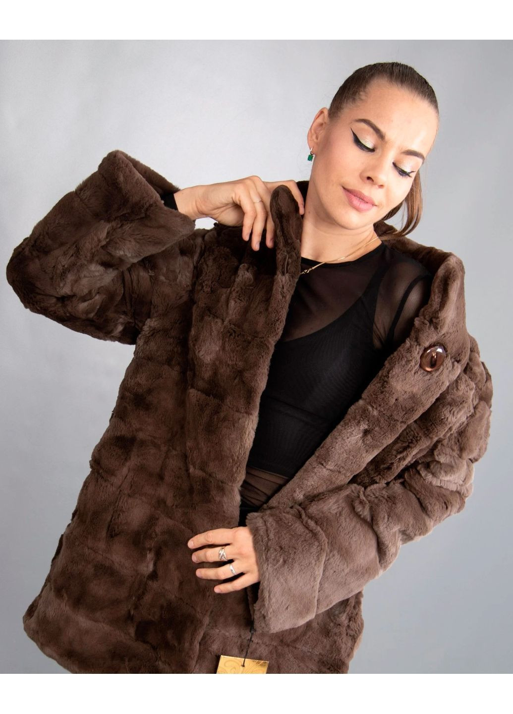 Напівшубка з натурального хутра кролик шиншилла-рекс, коричневого кольору. Розмір 46-48 (М-L) арт. No Brand 288 (368706858)