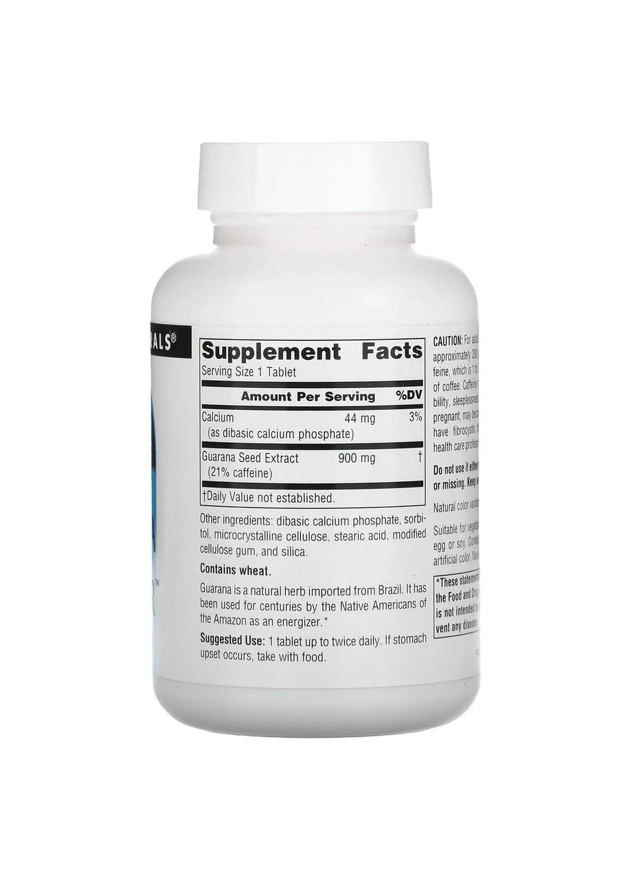 Гуарана Guarana Energizer 900 мг 60 таблеток Source Naturals (361115800)