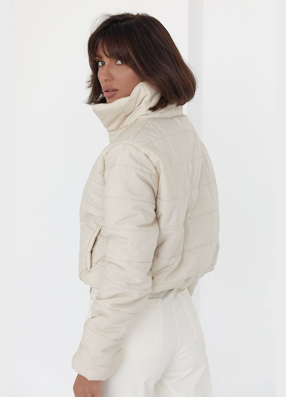 Молочна демісезонна жіноча демісезонна куртка на блискавці 00009 Lurex