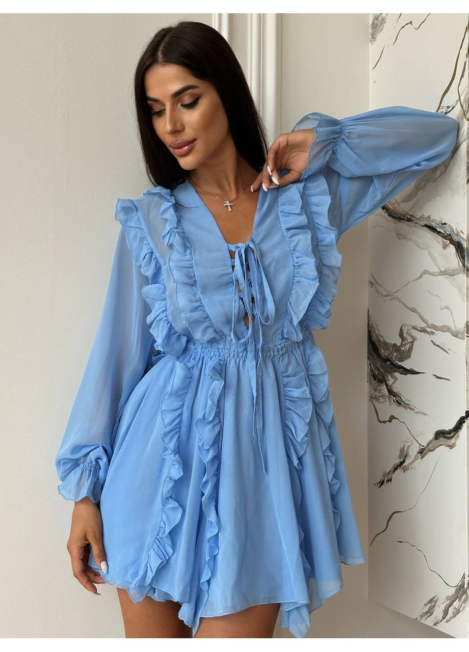 Голубое нежное и легкое платье из воздушного шифона Vakko однотонное