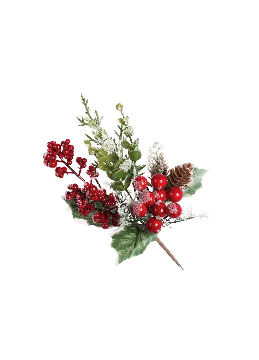 Гілка з ягодами, листям та шишками у льоду, 22см No Brand (304972981)