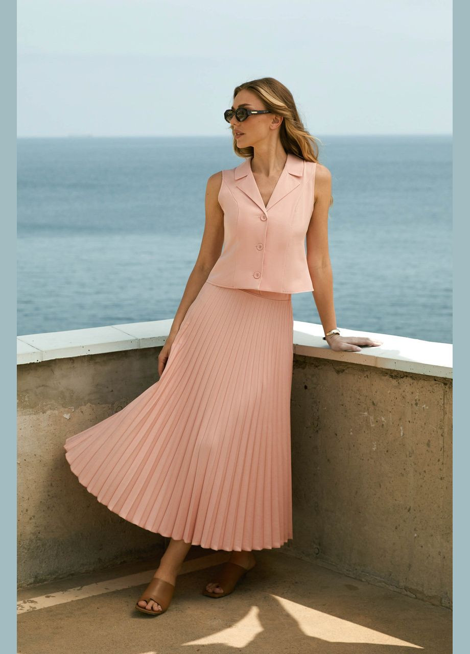 Персиковий костюм двійка жилет, спідниця плісе Seventeen (345707934)
