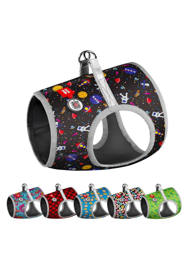 Шлея для собак м'яка Clothes з QR паспортом, малюнок "NASA",, В 46-50 см, С 43-45 см WAUDOG (363978777)