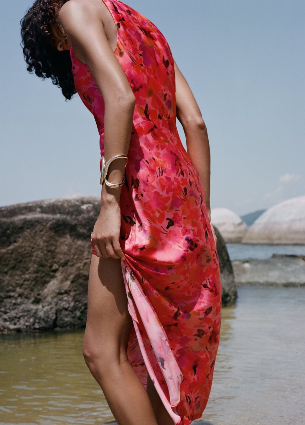 Комбинированное праздничный платье Zara с цветочным принтом