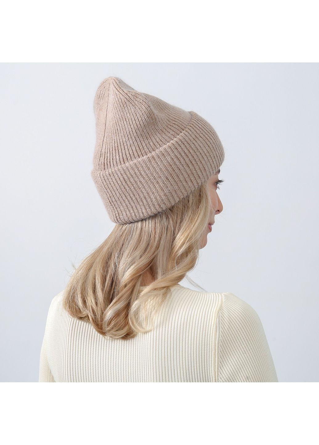 Шапка біні жіноча вовна бежева GEORGE LuckyLOOK 225-657 (367991991)