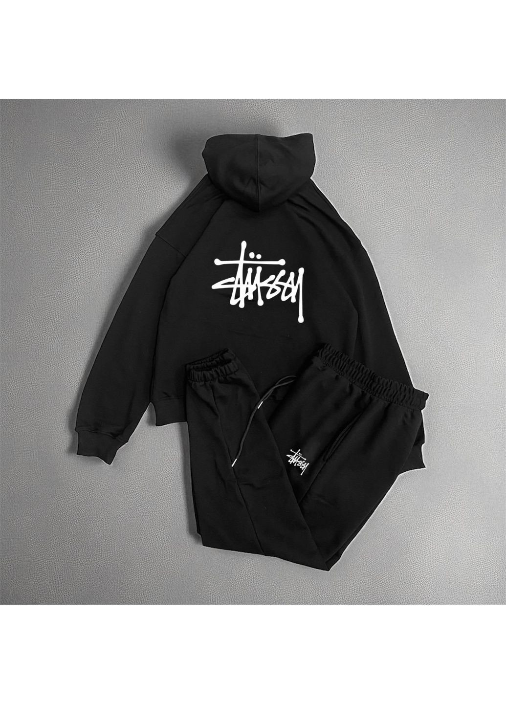 Стильний чоловічий зимній спортивний костюм з принтом Stussy чорний No Brand (369000023)
