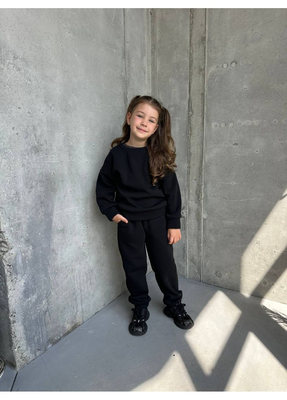 Чорний демісезонний костюм дитячий тринитка на флісі,унісекс,штани та кофта Україна