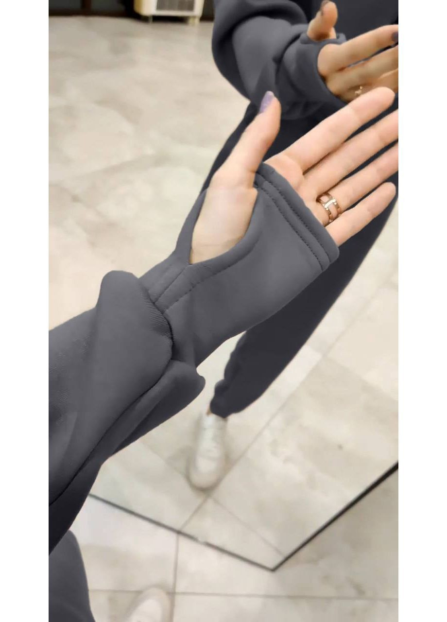 Женский комбинезон на флисе Avanti комбинезон-брюки однотонный графитовый повседневный трехнитка с начесом