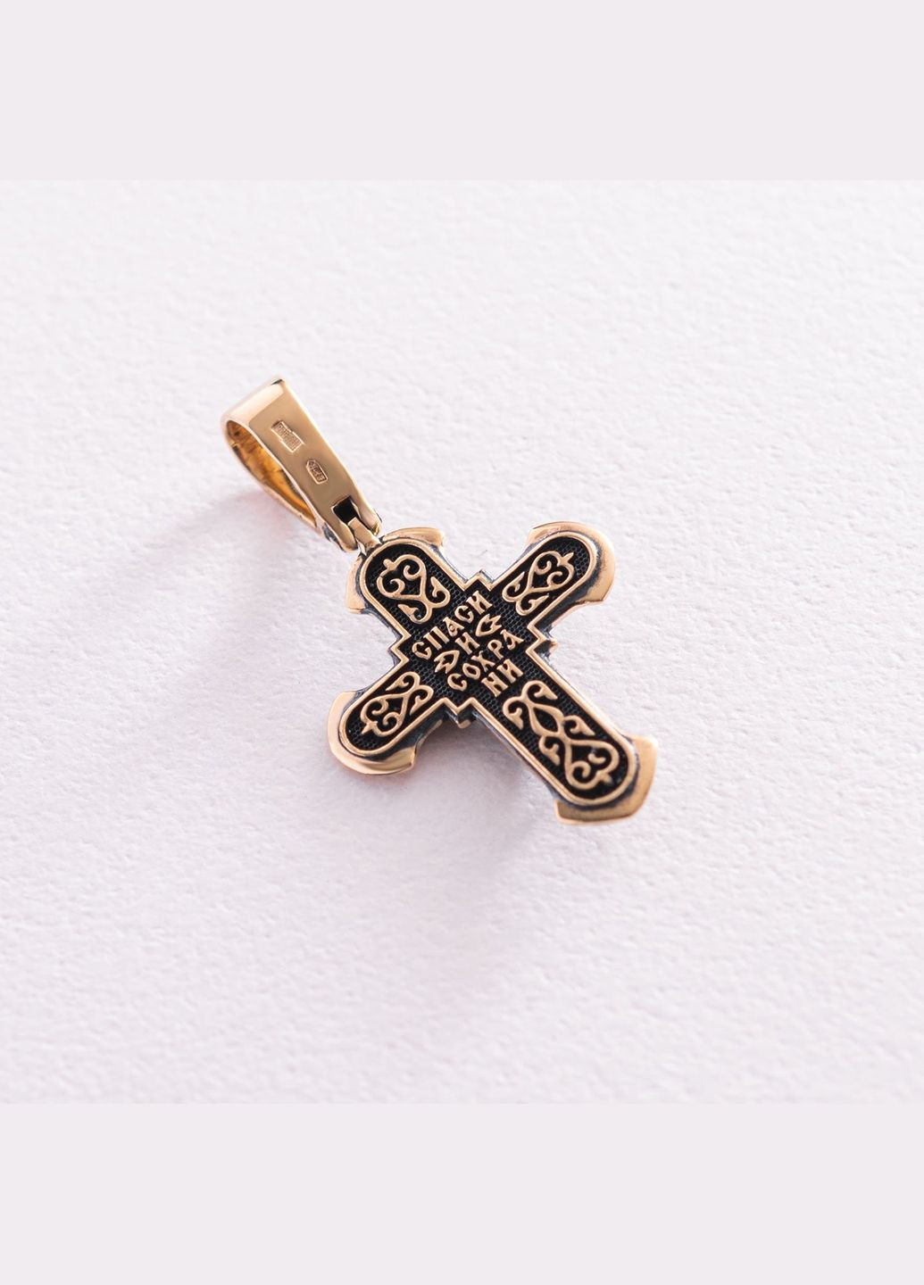 Православный крест Распятие. Спаси и сохрани в желтом золоте п03608 Oniks (273918060)