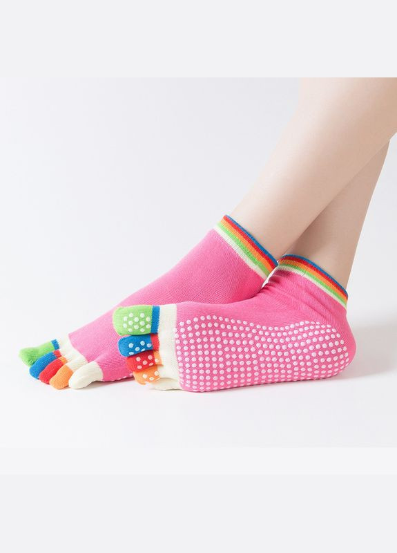 Малиновые носки для йоги с разноцветными пальцами малиновые one size (333968710)