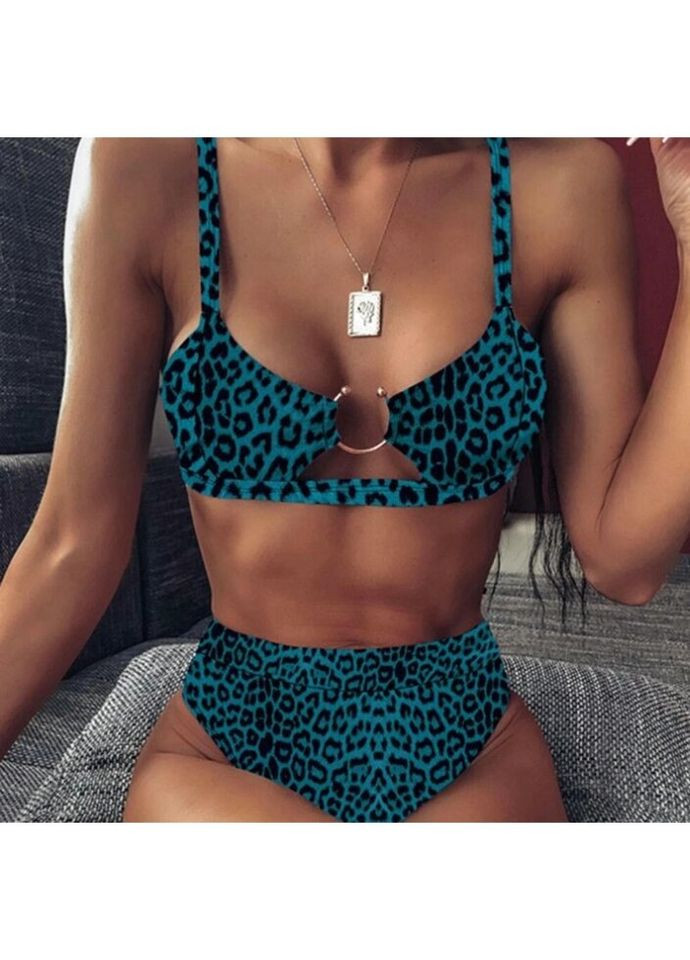 Комбинированный летний купальник женский раздельный 14351 l синий леопард Fashion