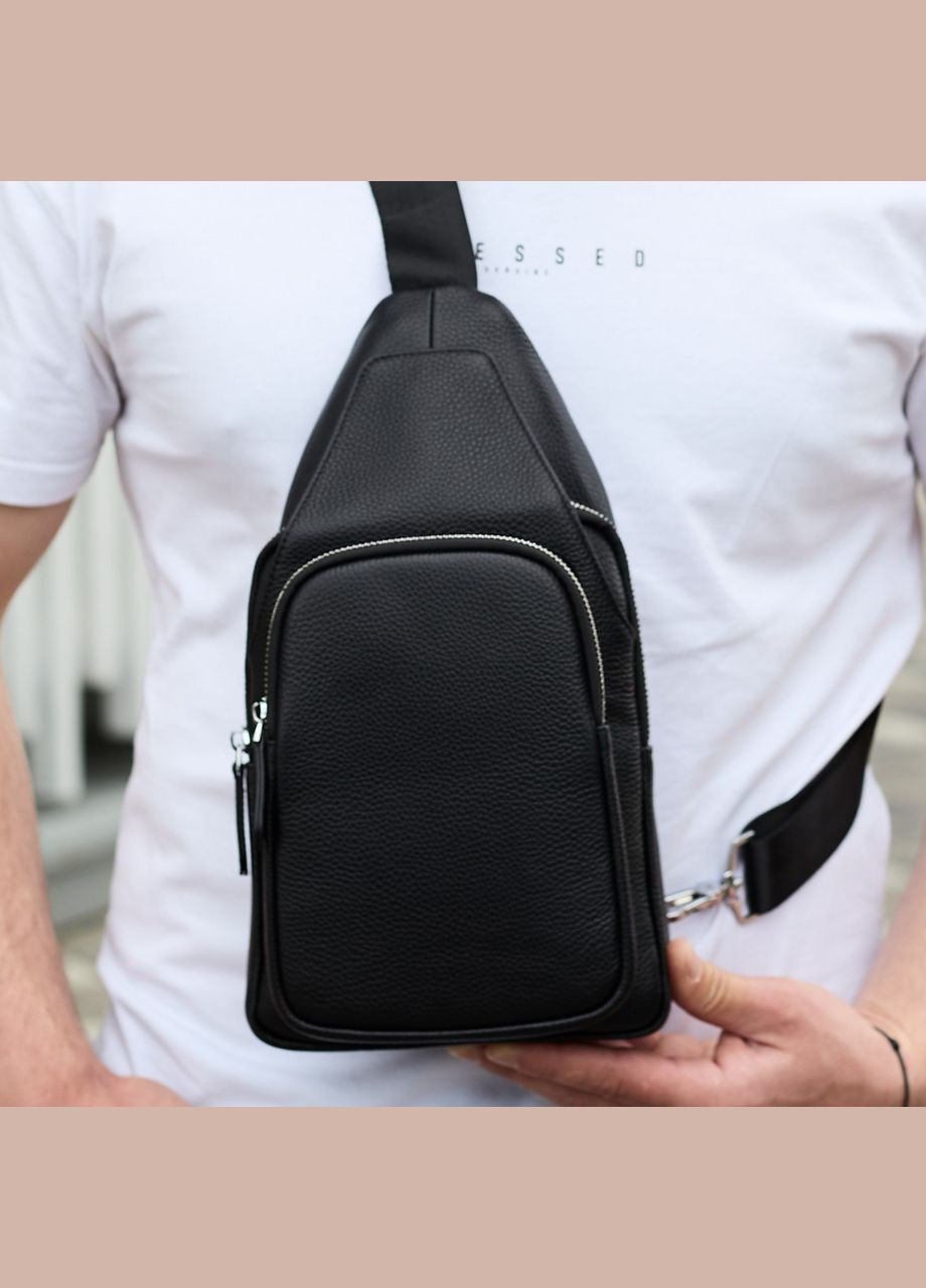 Мужская сумка-слинг из натуральной кожи, сумка через плечо черная, мужская сумка слинг 34091 Tiding Bag (359380774)