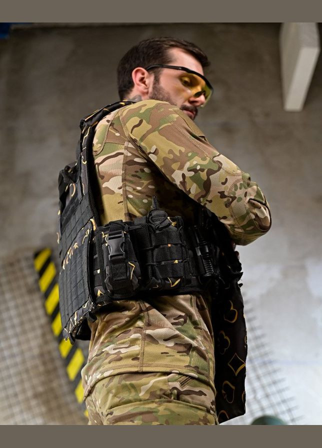 Тактическая плитоноска 4 точки сборса с подсумками черная с принтом Freedom (342080418)