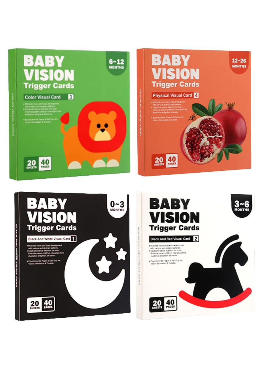 Карточки Монтессори для визуальной стимуляции и дошкольного образования Набор из 4 книг 0-36 месяцев (160 No Brand (366303748)