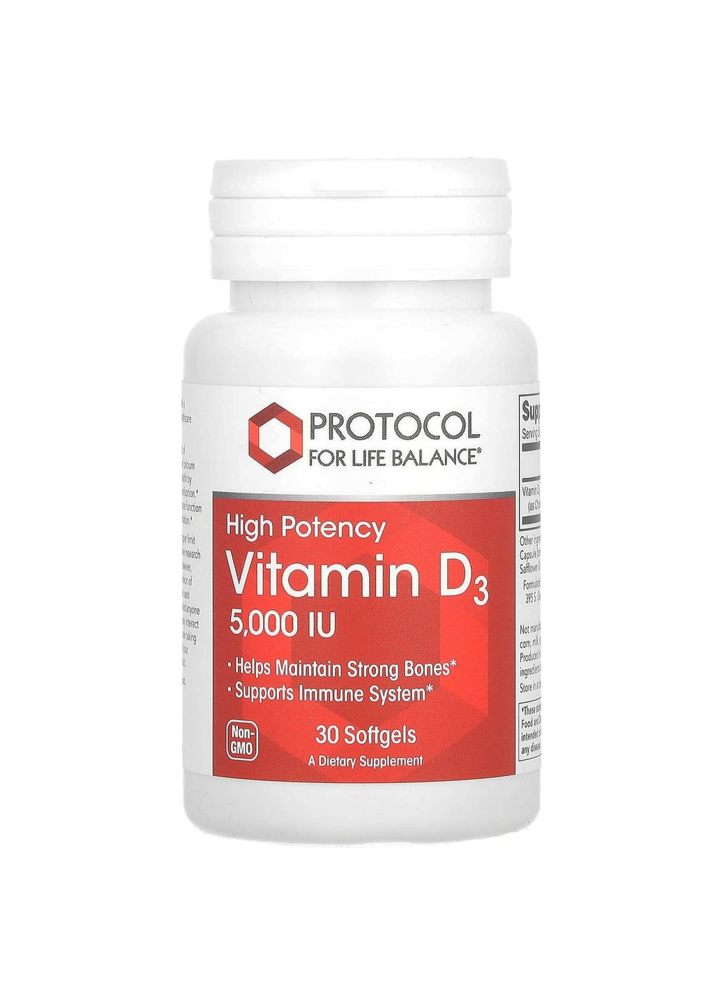 Вітамін D3, Vitamin D3,, висока ефективність, 5000 МО, 30 гелевих капсул Protocol for Life Balance (367989534)