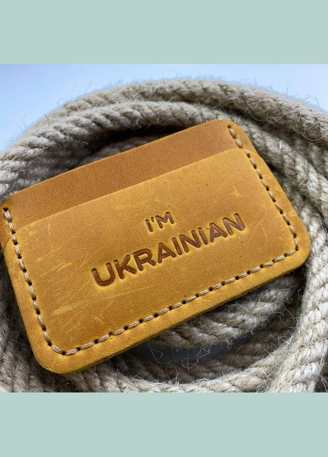 Картхолдер Рыжий с тиснением UA кожаный, стильный органайзер чехол из кожи для 4 банковских карт No Brand (333705513)