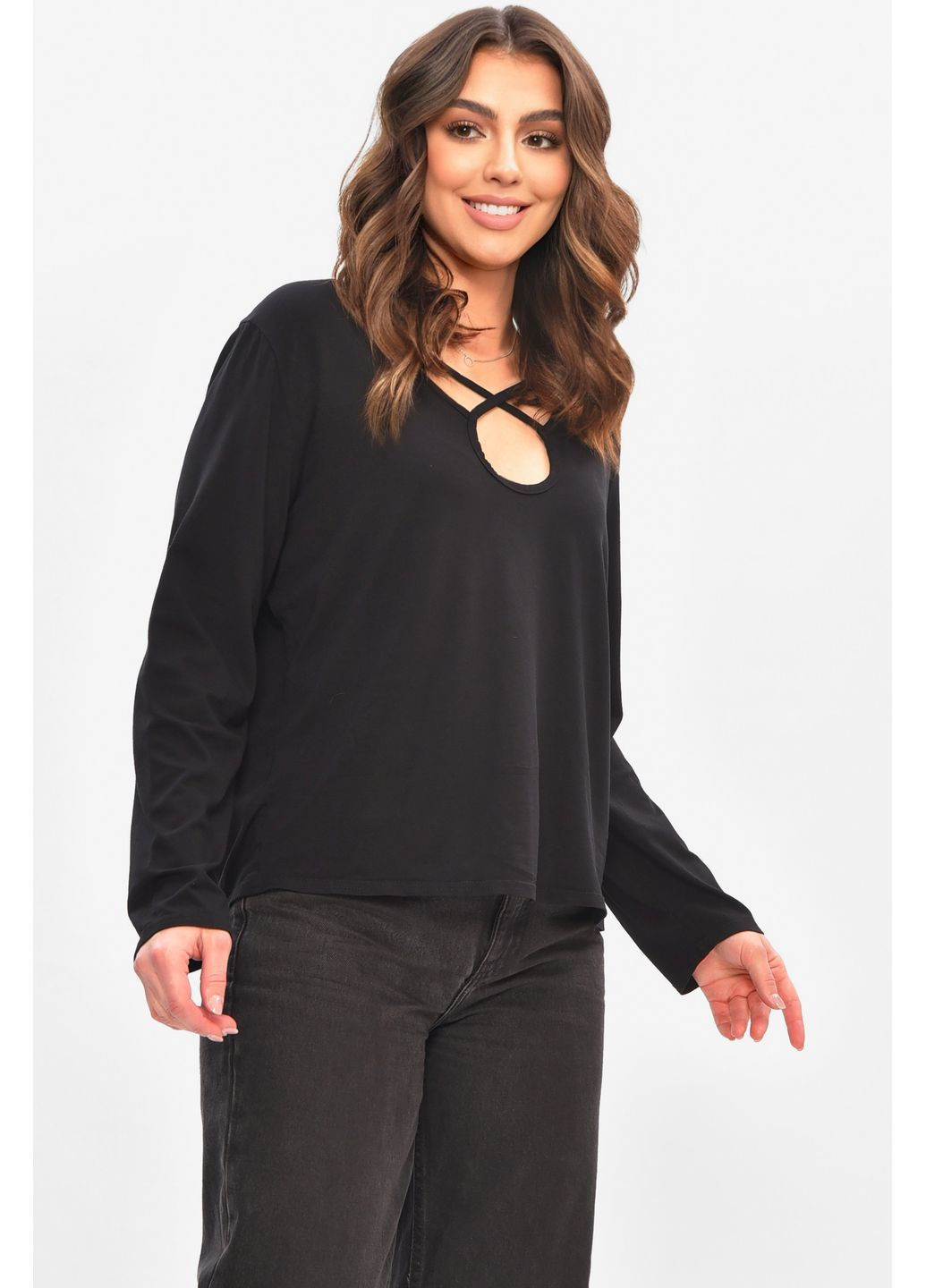 Кофта жіноча однотонна чорного кольору Let's Shop (367102274)