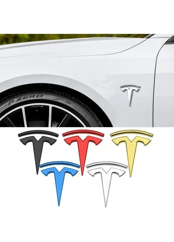 Эмблема 3, Y красная 60х55мм металл: алюминиевый сплав (на скотче) Tesla (369611418)