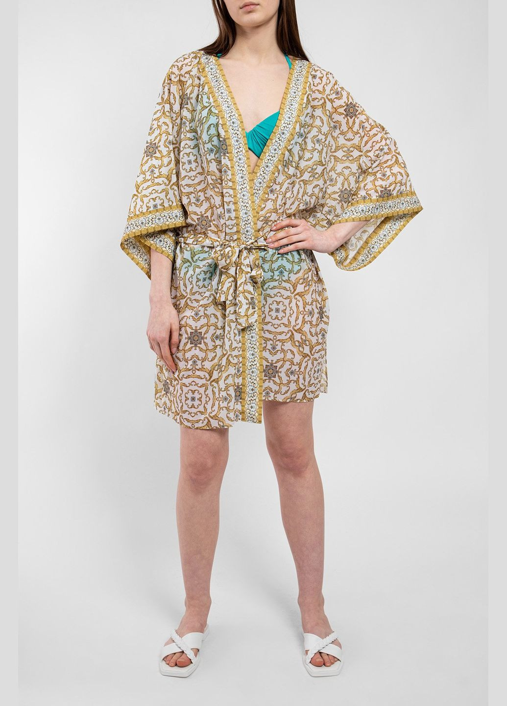 Бежевая пляжная туника-халат с принтом Magistral (332164578)